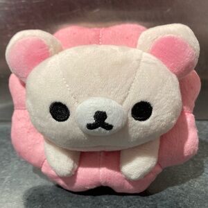 🍓🍩🧸 11cm San-X Rilakkuma Korilakkuma Bear Strawberry Glazed Mister Donut Plush